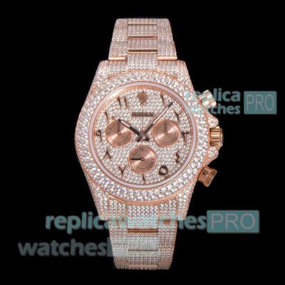 Luxury Reissue Iced Out Rolex Cosmograph Daytona 40mm Rose Gold Diamond Watch 